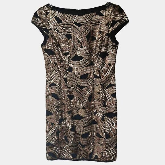 Nanette Lepore Gold Sequin Cap Sleeve Mini Sheath Dress 2 - Picture 1 of 5